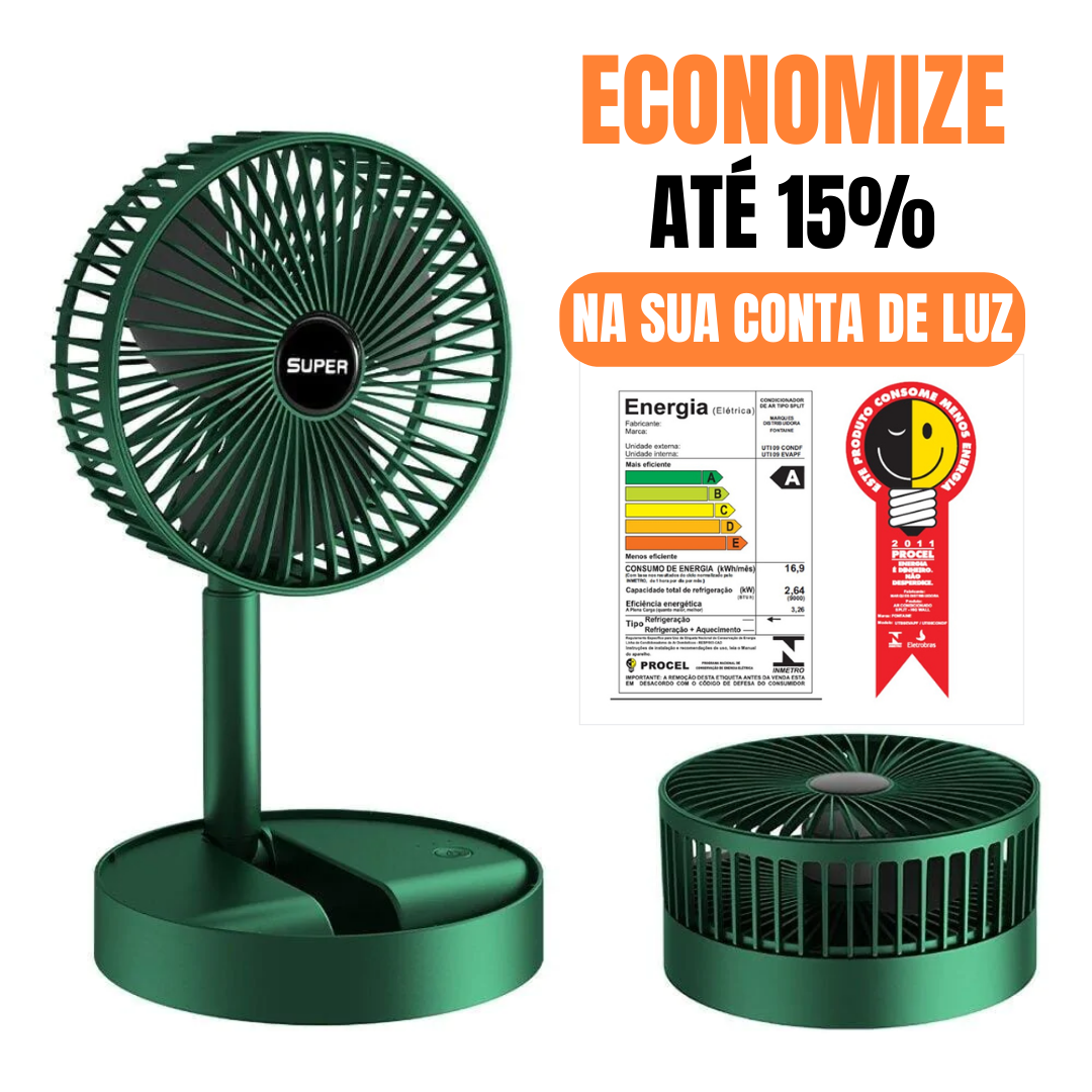 Ventilador Dobrável Portátil, Silencioso e Inteligente Com Controle Remoto