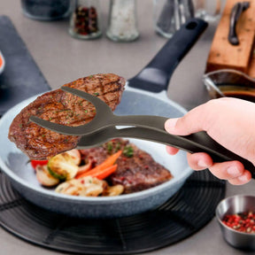 2-in-1 spatula: Tongs for eggs, meat, pancakes, vegetables.