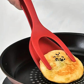 2-in-1 spatula: Tongs for eggs, meat, pancakes, vegetables.