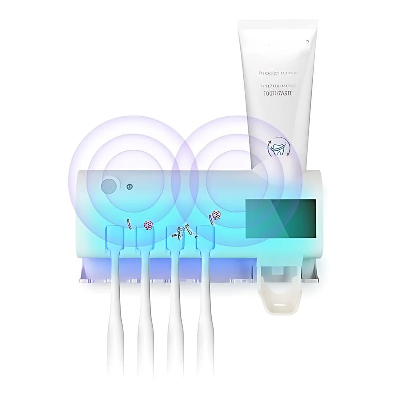 Suporte Dispenser para Escova e Pasta de Dentes com Esterilizador Luz UV Antibacteriano Automático
