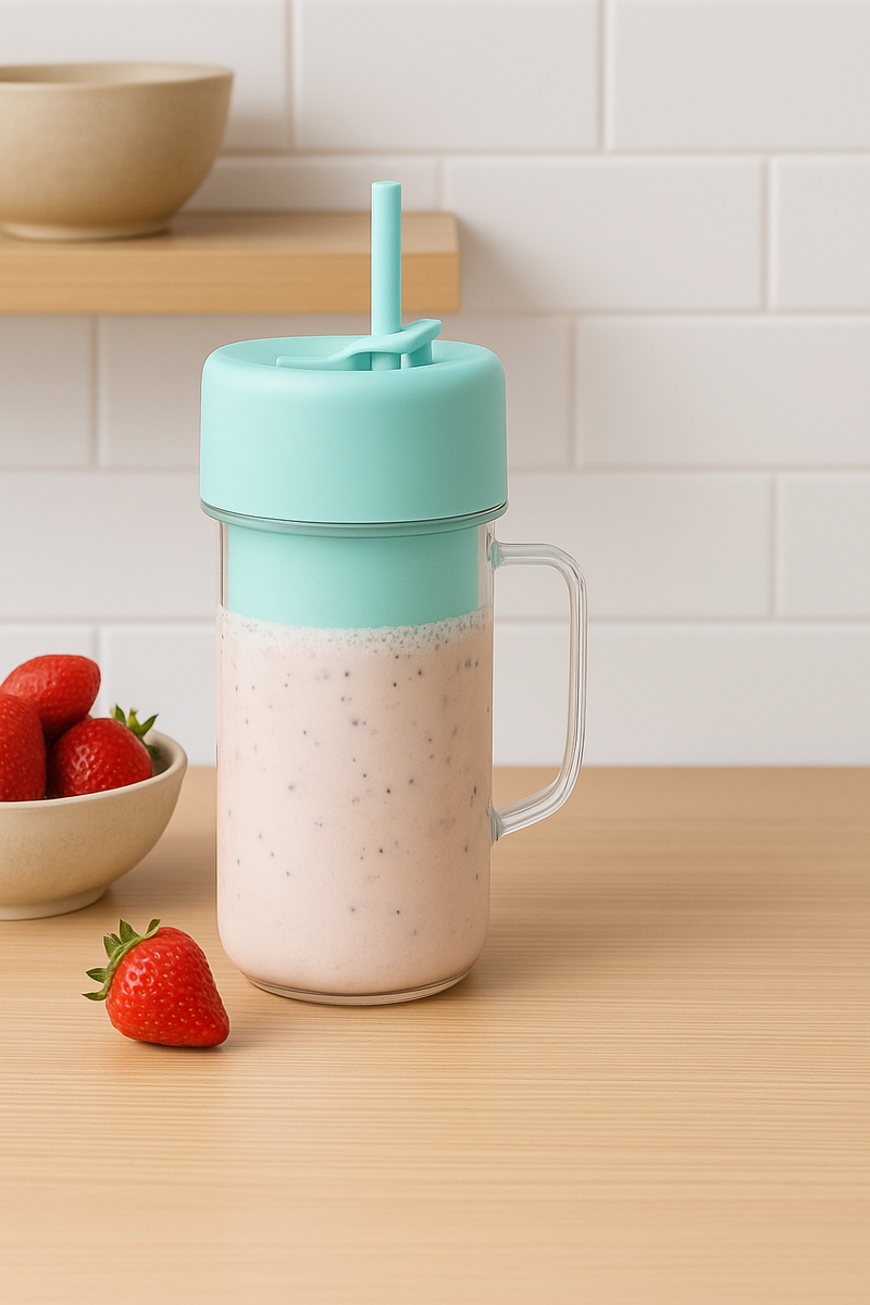 Copo Liquidificador Mini Juicer recarregável e portátil de 500ml, com 6 laminas, tampa e canudo
