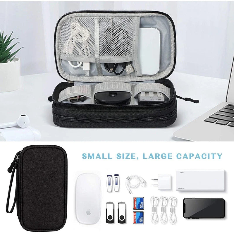 Necessaire organizadora compacta para carregadores e baterias