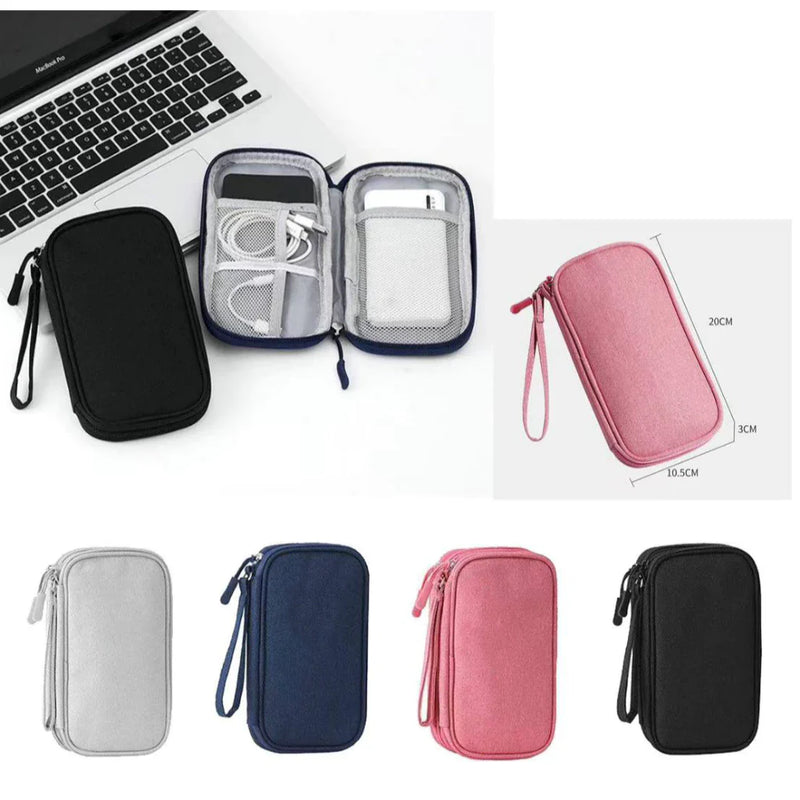 Necessaire organizadora compacta para carregadores e baterias
