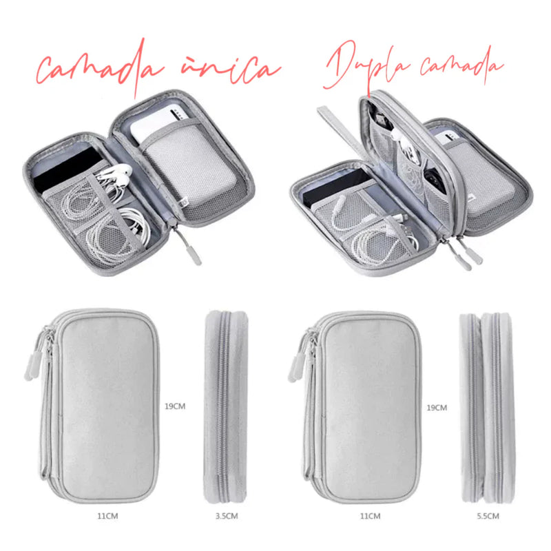 Necessaire organizadora compacta para carregadores e baterias