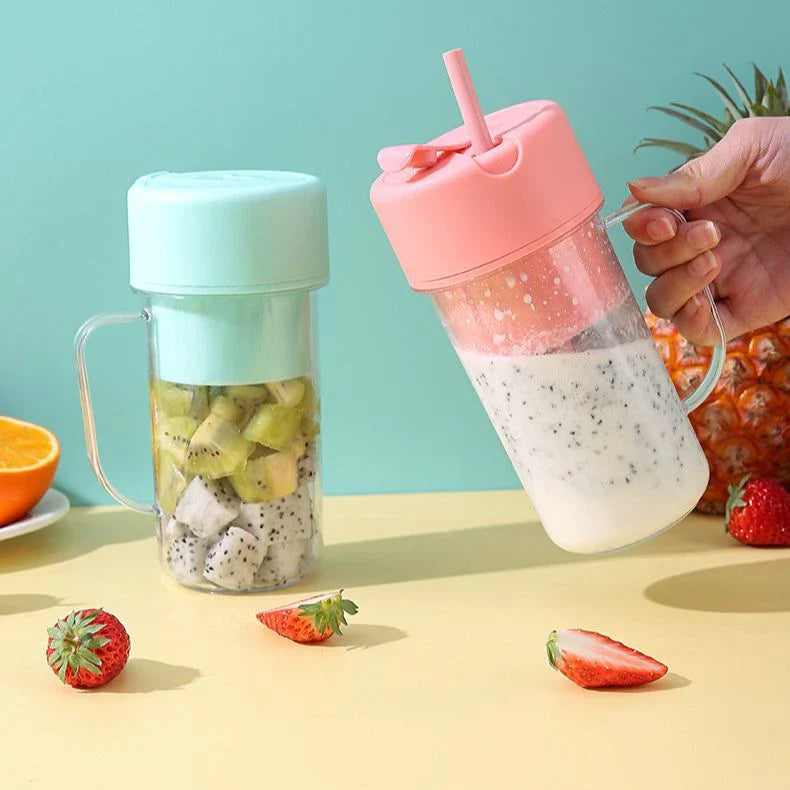 Copo Liquidificador Mini Juicer recarregável e portátil de 500ml, com 6 laminas, tampa e canudo