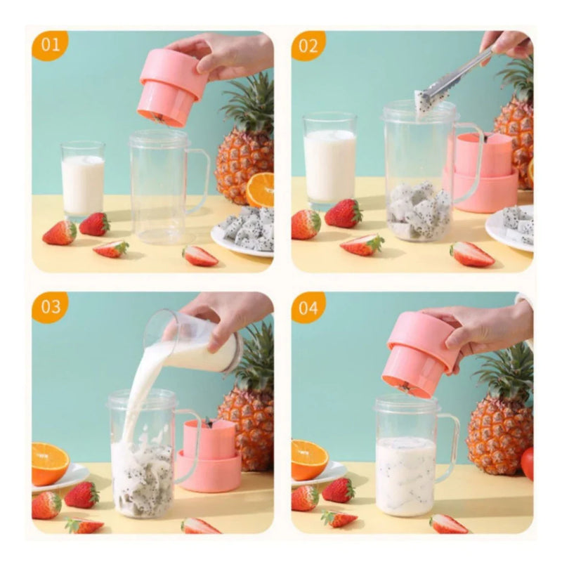 Copo Liquidificador Mini Juicer recarregável e portátil de 500ml, com 6 laminas, tampa e canudo