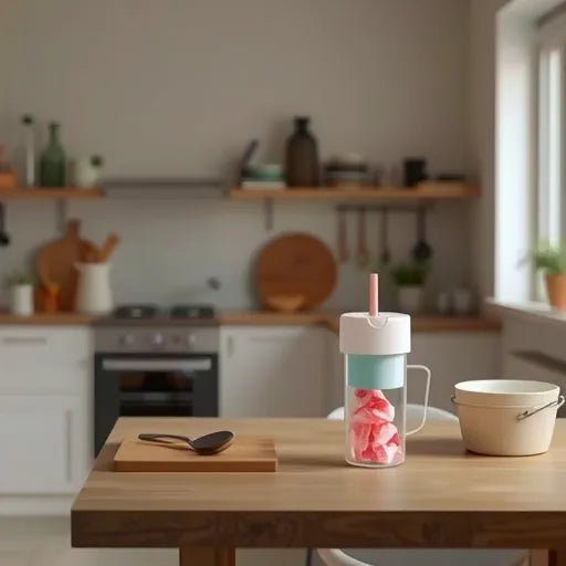 Copo Liquidificador Mini Juicer recarregável e portátil de 500ml, com 6 laminas, tampa e canudo