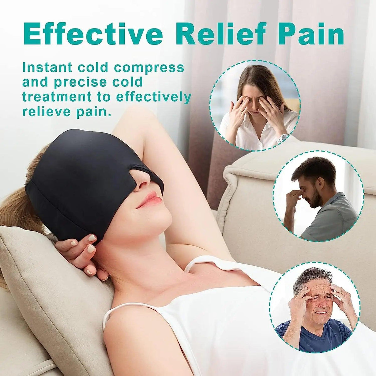 Hot or Cold Gel Cap, Double Layer and 360 Degree Gel Front and Back for Migraine Relief, Eye Pain Relief, Stress Relief