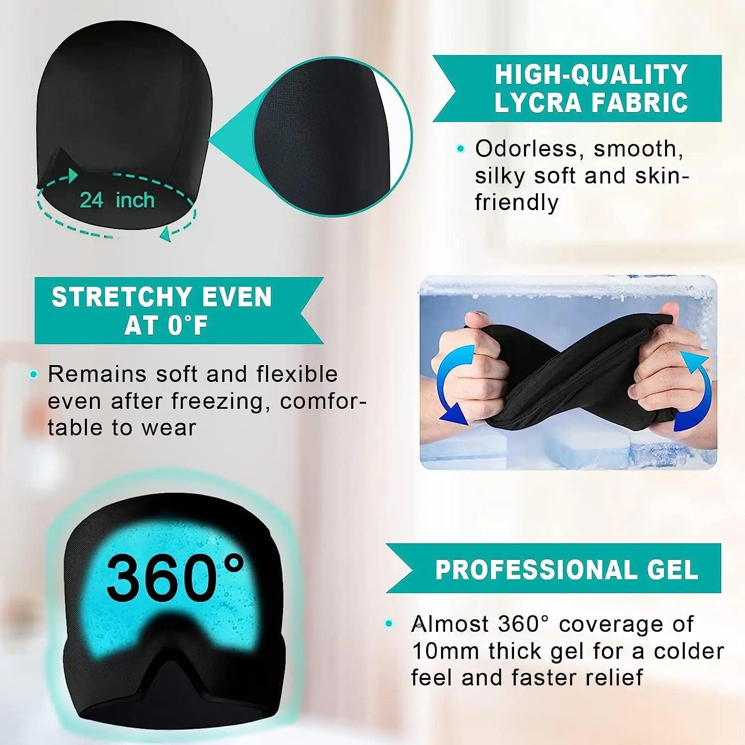 Hot or Cold Gel Cap, Double Layer and 360 Degree Gel Front and Back for Migraine Relief, Eye Pain Relief, Stress Relief