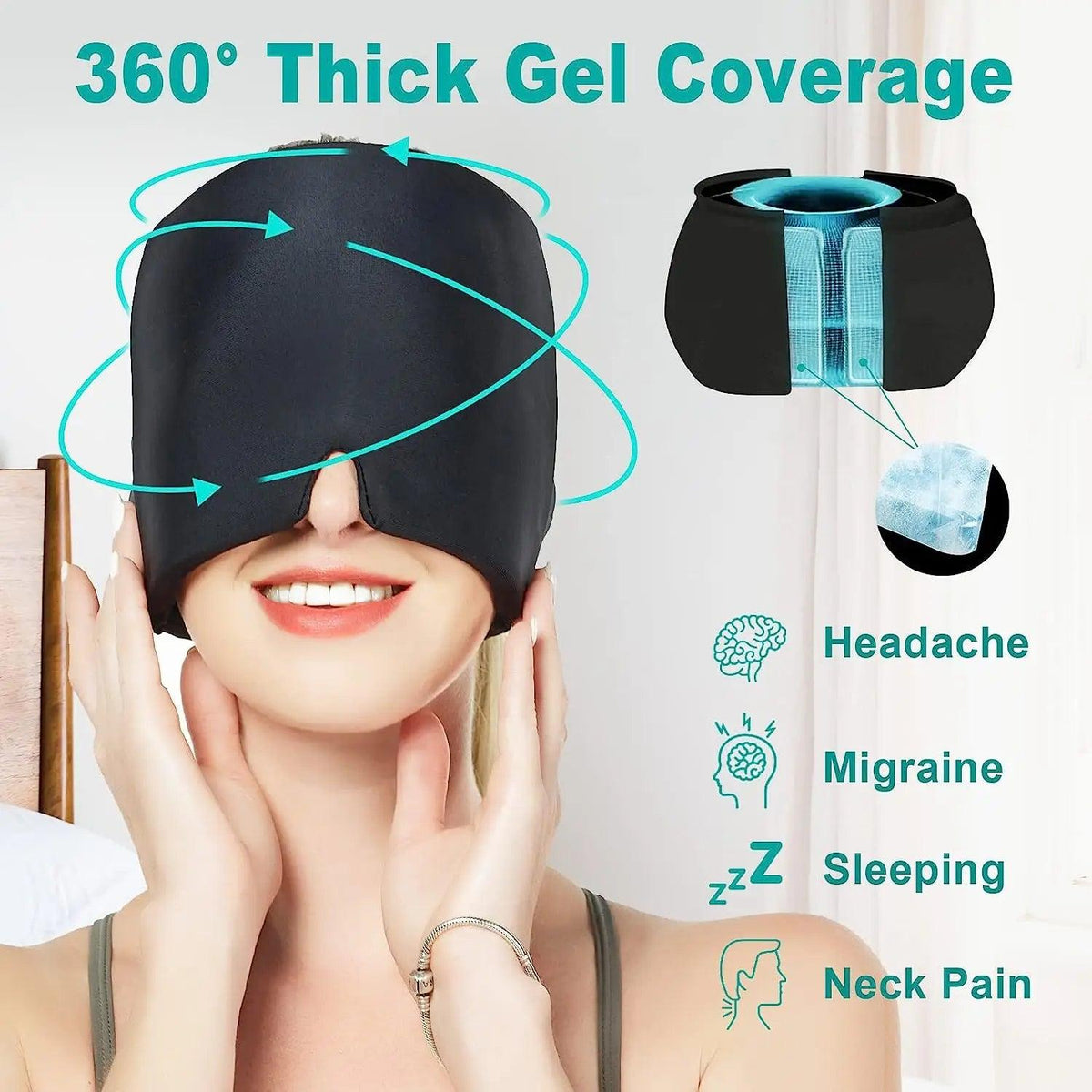 Hot or Cold Gel Cap, Double Layer and 360 Degree Gel Front and Back for Migraine Relief, Eye Pain Relief, Stress Relief