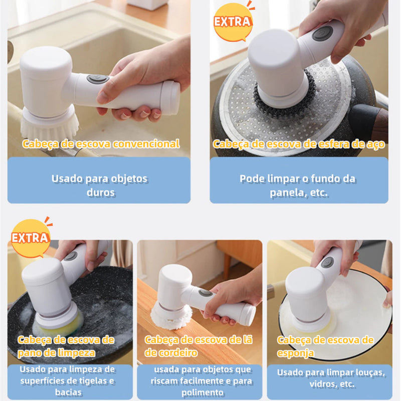 Escova Elétrica de Limpeza Multiuso 5 em 1